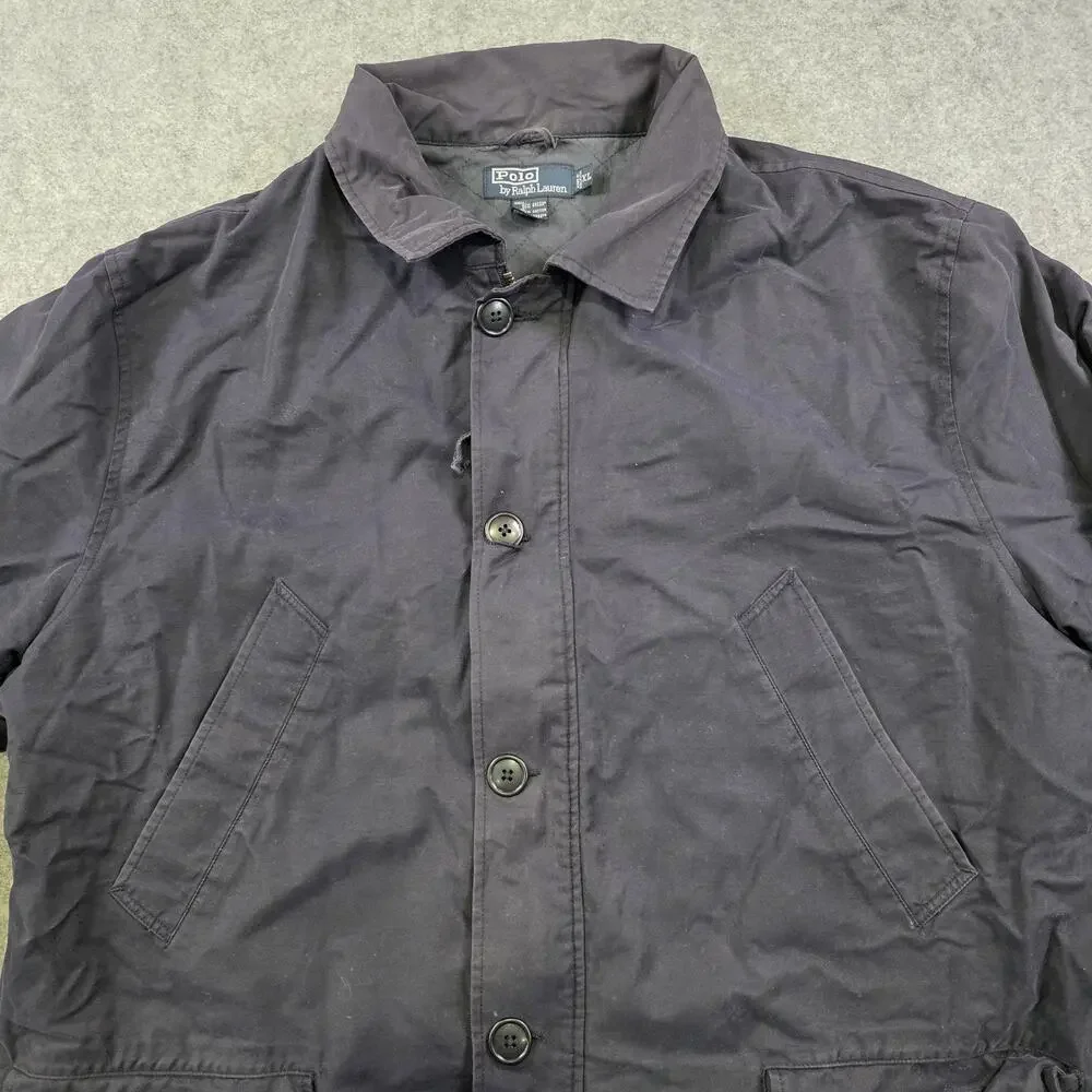 VTG Polo Ralph Lauren‎ Jacket Mens XL Blue Quilted Canvas Full Zip Button Coat